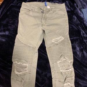 H&M green ripped biker jeans skinny